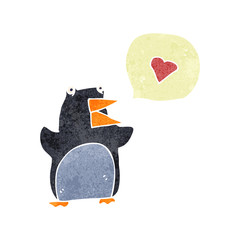 retro cartoon penguin in love