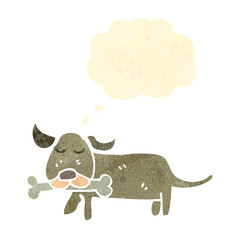 retro cartoon dog with bone