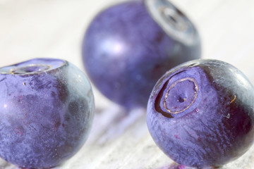 Extreame close-up of a three blueberries