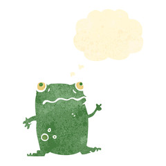 retro cartoon frog with thought bubble