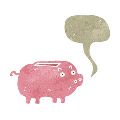 retro cartoon piggy bank with speech bubble