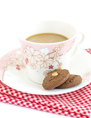 Cookies on red canvas with coffee