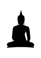 Stickers pour porte Bouddha Silhouette de bouddha noir isolé sur fond blanc