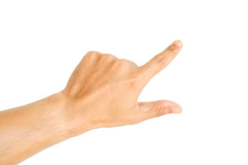 Human hand point something isolated on white background