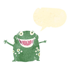 retro cartoon frog with speech bubble