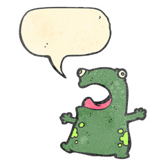 retro cartoon frog with speech bubble