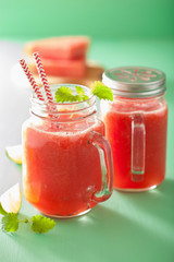 Fototapeta na wymiar watermelon lime smoothie in mason jars