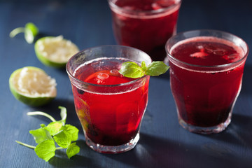 refreshing blueberry drink with lime and mint