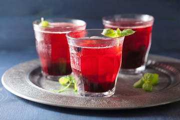 refreshing blueberry drink with lime and mint