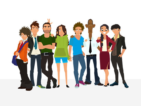 Teamwork. Concept of Group of People, happy team, victory.
 the best team. best friends. group of young people: hug, posing, having fun. vector illustration of a flat style.
