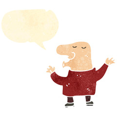 retro cartoon bald man with speech bubble