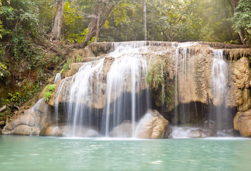 Fototapeta na wymiar Erawan waterfall in Kanchanaburi, Thailand