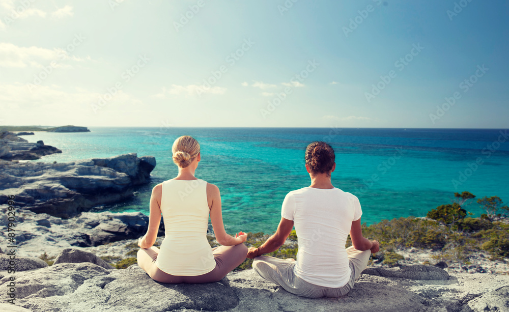 Canvas Prints couple making yoga exercises outdoors