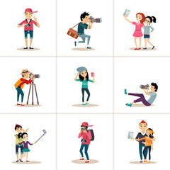 Fototapeta premium Vector creative character design posing while photographer