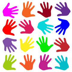 Fototapeta premium Vector Set of colored human footprints tracks of hands