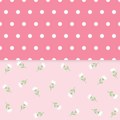 Flower pattern with polka dots seamless background.