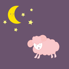 Cute sheep with moon and star.