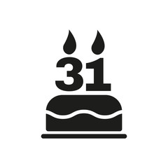 The birthday cake with candles in the form of number 31 icon. Birthday symbol. Flat