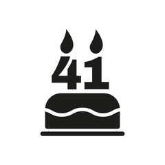 The birthday cake with candles in the form of number 41 icon. Birthday symbol. Flat