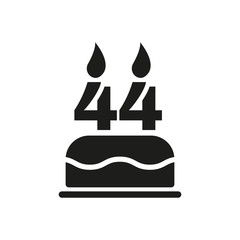 The birthday cake with candles in the form of number 44 icon. Birthday symbol. Flat