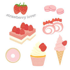 Sweet dessert strawberry flavor set.
