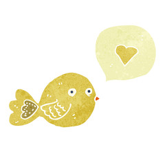 retro cartoon funny bird with love heart