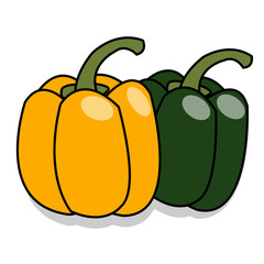 green and yellow sweet peppers on white background