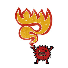 retro cartoon little fire monster