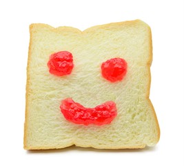 The smiling faces painted on the slice bread