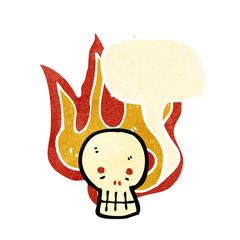 retro cartoon spooky skull with speech bubble