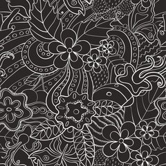 Black and white abstract psychedelic seamless pattern.