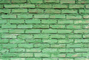 Green brick wall getting older from the top