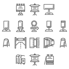 City advertisement flat line icons