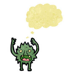 retro cartoon little imp with thought bubble
