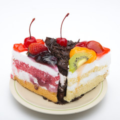 Three different pieces of cake. Isolated on white background