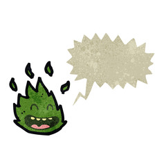 retro cartoon little green flame monster