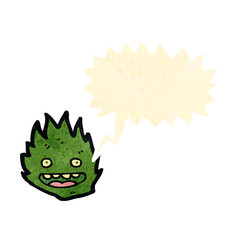 retro cartoon little green flame monster