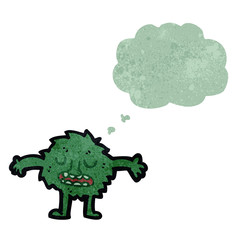 retro cartoon little imp with thought bubble