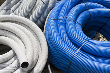 Detail of colored hose used in the construction industry
