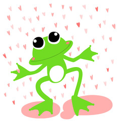 green frog love rainy day vector