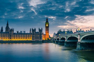 Plakat House of Parliament, Bigben, Westminister bridge at Night, London, United Kingdom, UK