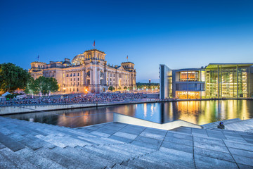 Fototapeta premium Government district of Berlin with Reichstag and Bundesrat buildings at dusk, Germany