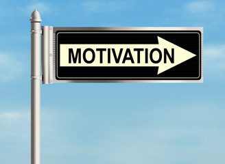 Obraz premium Motivation. Road sign on the sky background. Raster illustration.