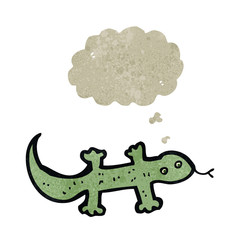 retro cartoon lizard with thought bubble