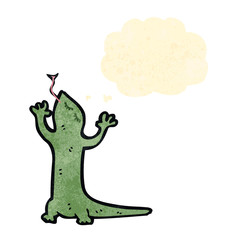 retro cartoon lizard with thought bubble