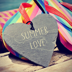 colorful flip-flops and text summer love, slight vignette added