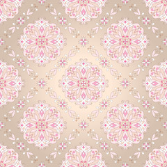 Fototapeta premium Floral pink seamless texture on beige.