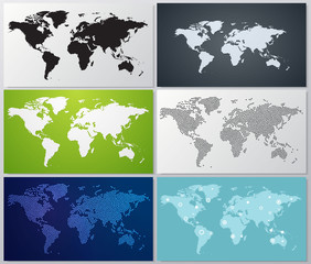 Collection of world map illustrations. 6 different versions. 