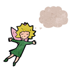 retro cartoon fairy with thought bubble