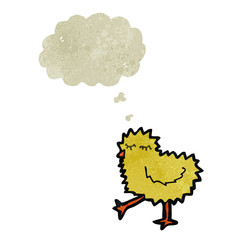 retro cartoon baby chick with thought bubble